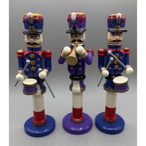 Nutcracker Wooden Soldiers Candle Stick Holders Christmas Brass Insert Set Of 3‎